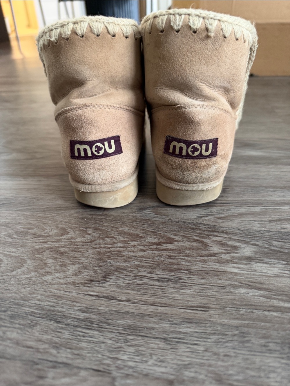Mou Beige Suede Short Boot with Branded Heel